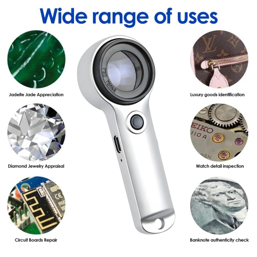 10x high-definition optical magnifier | Dual light source LED + UV detection | USB charging portable | Jewelry identification