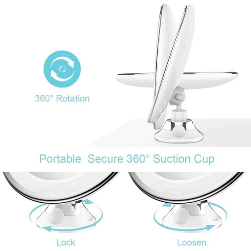 Miroir de maquillage lumineux à grossissement 10x avec ventouse à verrouillage électrique, miroir de toilette portatif sans fil pivotant à 360 degrés