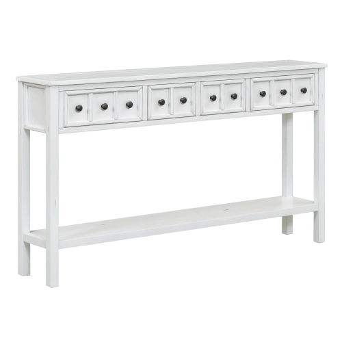 Kepooman Rustic Entryway Console Table, 60" Long Sofa Table with two Different Size Drawers and Bottom Shelf for Storage - White