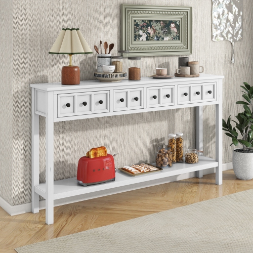 Kepooman Rustic Entryway Console Table, 60" Long Sofa Table with two Different Size Drawers and Bottom Shelf for Storage - White