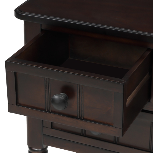 Console étroite Kepooman avec trois tiroirs de rangement et tablette inférieure pour entrée et salon - Espresso