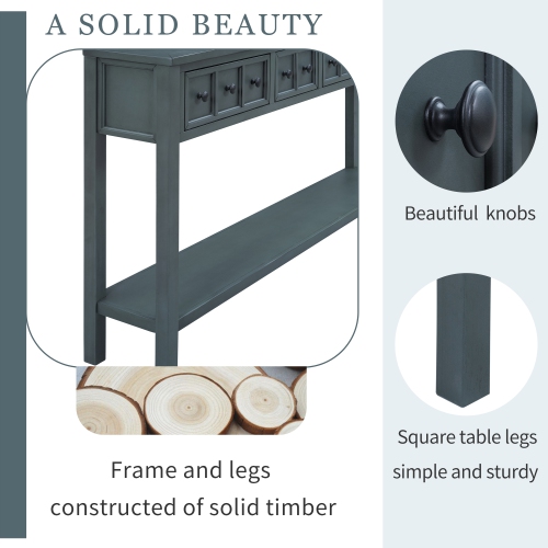 Kepooman Rustic Entryway Console Table, 60" Long Sofa Table with two Different Size Drawers and Bottom Shelf for Storage - Navy