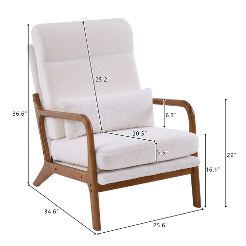 Karl Home Wide Armchair Solid Wood Accent Chair White