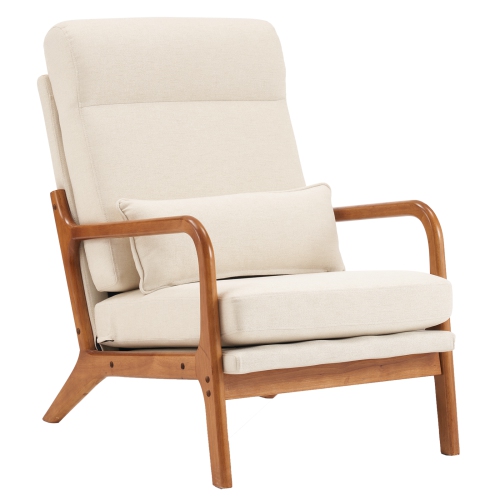 Karl Home Wide Armchair Solid Wood Accent Chair Beige