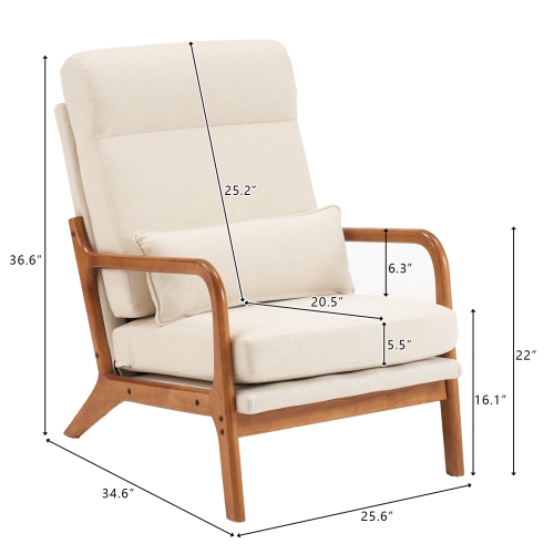Karl Home Wide Armchair Solid Wood Accent Chair Beige