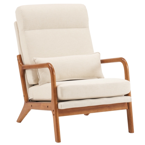 Karl Home Wide Armchair Solid Wood Accent Chair Beige