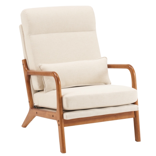 Karl Home Wide Armchair Solid Wood Accent Chair Beige