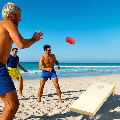 Costway 1/2 PCS 4'x2' Portable Corn Hole Game Board Includes 8 Bean Bags Solid Wood