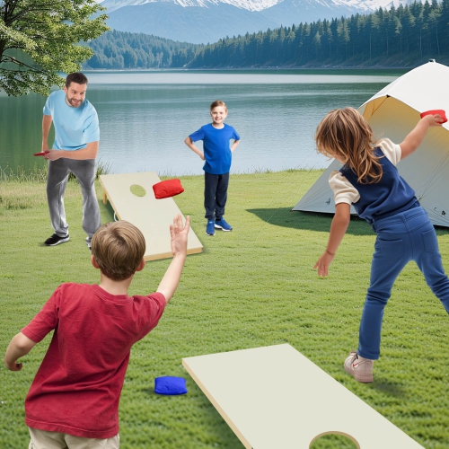 Costway 1/2 PCS 4'x2' Portable Corn Hole Game Board Includes 8 Bean Bags Solid Wood