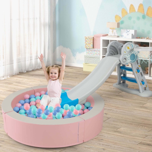 Costway 44.5" x 10" Baby Ball Pit Detachable Foam Ball Pit with 50 Colorful Ocean Balls Blue/Pink
