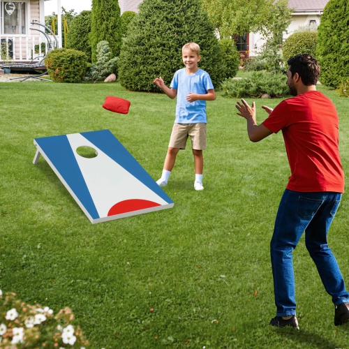 Costway 3 x 2 FT Cornhole Board Set with Foldable Legs & Side Handle 8 Bean Bags Included