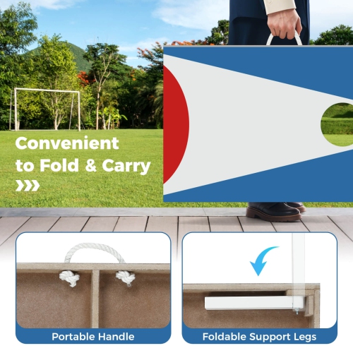 Costway 3 x 2 FT Cornhole Board Set with Foldable Legs & Side Handle 8 Bean Bags Included