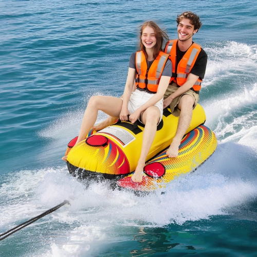 Costway 2 Person Inflatable Banana Boat with Boating & Water Sports 2 EVA-padded Seats
