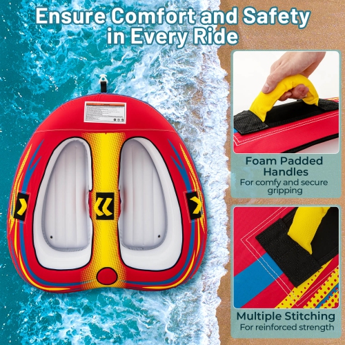 Costway Towable Tube for Boating 1 or 2 Person Inflatable Boat Tube for Youth & Adult