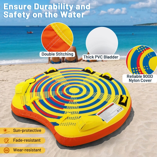 Costway Towable Tube for Boating 1 or 2 Person Inflatable Boat Tube for Youth & Adult Yellow