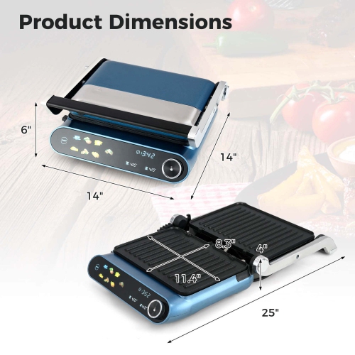 Gril à contact électrique pour panini d'intérieur 1200&nbsp;W de Costway avec 2 plaques antiadhésives lavables au lave-vaisselle