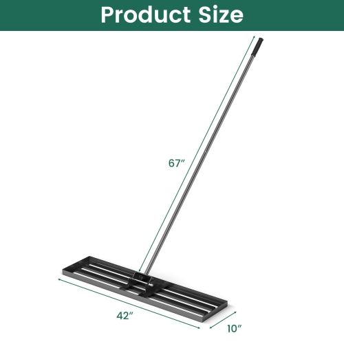 Costway Lawn Leveling Rake 42" x 10" Heavy Duty Level Lawn Tool for Garden Backyard/Lawn Green/Black/Silver