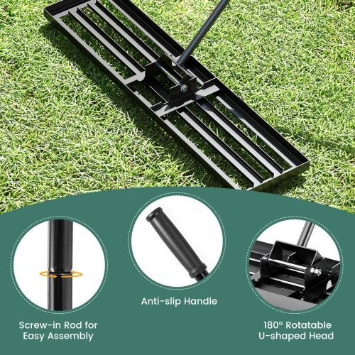 Costway Lawn Leveling Rake 42" x 10" Heavy Duty Level Lawn Tool for Garden Backyard/Lawn Green/Black/Silver