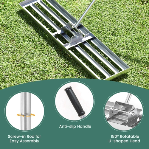 Costway Lawn Leveling Rake 42" x 10" Heavy Duty Level Lawn Tool for Garden Backyard/Lawn Green/Black/Silver