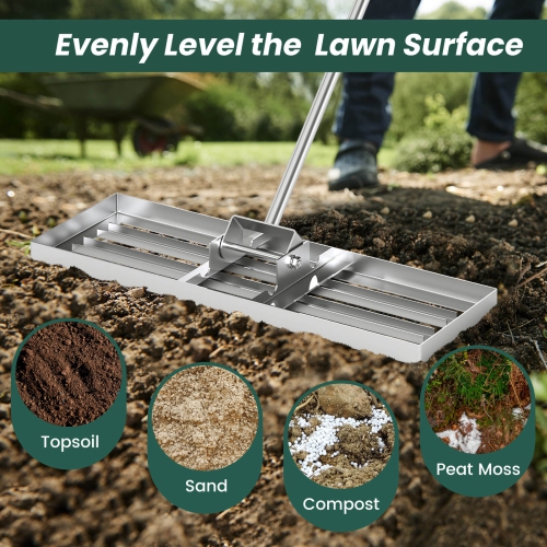 Costway Lawn Leveling Rake 30" x 10" Heavy Duty Level Lawn Tool for Garden Backyard/Lawn Green/Black/Silver