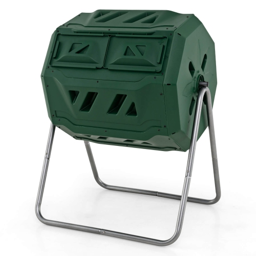 Costway Tumbling Composter 40 Gallon Garden Rotating Compost Bin with Dual Chamber Black/Green