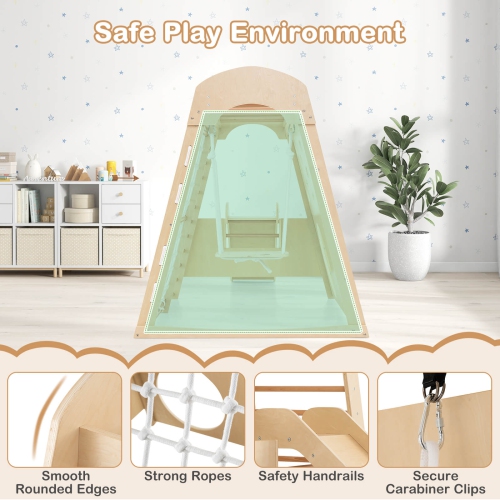 Parc intérieur 8-en-1 Jungle Gym en bois avec mur d'escalade, filet et échelle de Costway