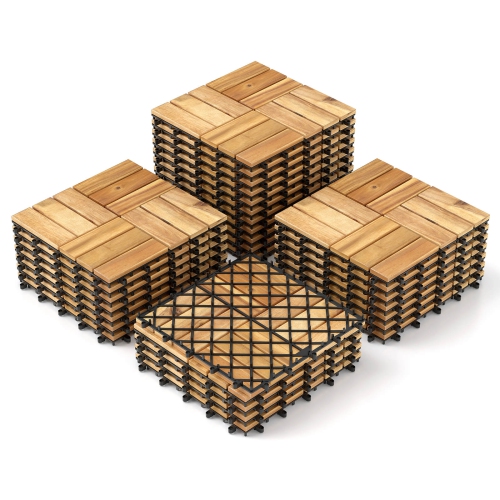COSTWAY  30 PCs Interlocking Flooring Tiles Floor Decking for Patio Acacia Wood Outdoor