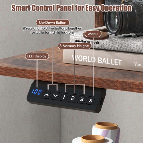 Costway 63" x 24" Electric Standing Desk with 2 Drawers Monitor Stand Storage Shelf Brown/Black/White