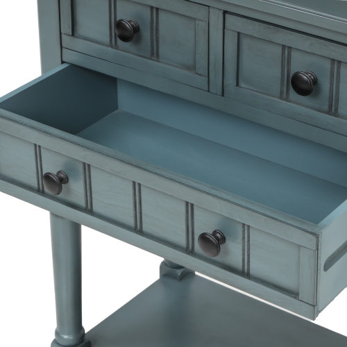 Console étroite Kepooman avec trois tiroirs de rangement et tablette inférieure pour entrée et salon - Bleu marine