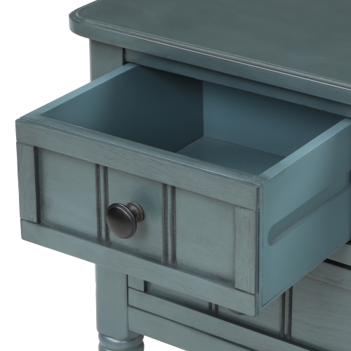 Console étroite Kepooman avec trois tiroirs de rangement et tablette inférieure pour entrée et salon - Bleu marine