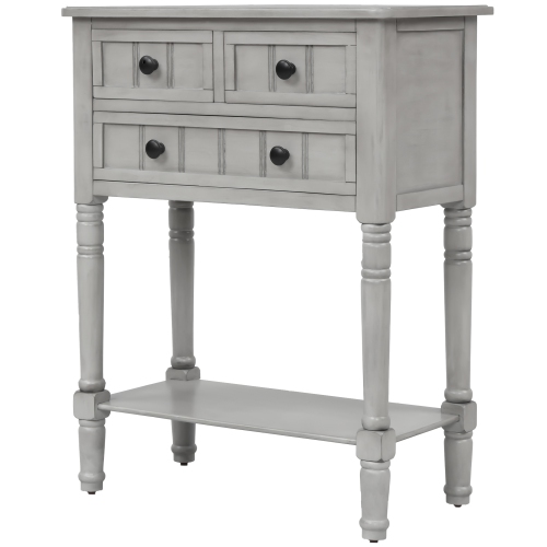 Kepooman Narrow Console Table with Three Storage Drawers and Bottom Shelf for Entryway and Living Room - Gray