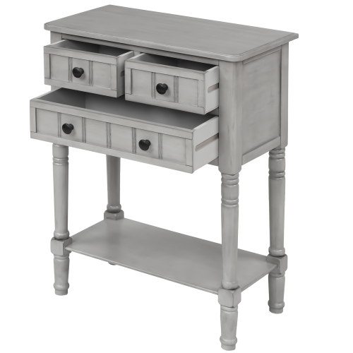 Kepooman Narrow Console Table with Three Storage Drawers and Bottom Shelf for Entryway and Living Room - Gray