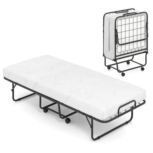 Costway Folding Bed with Mattress 74" x 31" Cot Size Rolling Guest Bed Space Saving
