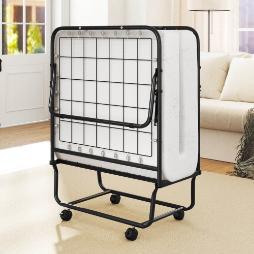 Costway Folding Bed with Mattress 74" x 31" Cot Size Rolling Guest Bed Space Saving