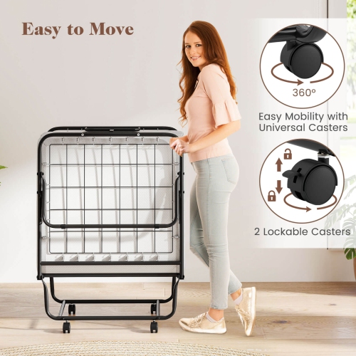 Costway Folding Bed with Mattress 74" x 31" Cot Size Rolling Guest Bed Space Saving