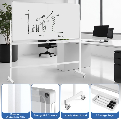 Tableau blanc magnétique double face 72 x 36&nbsp;po avec support et cadre en alliage d'aluminium de Costway