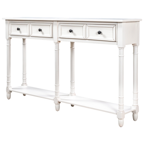 Kepooman Console Table Sofa Table Easy Assembly with Two Storage Drawers and Bottom Shelf for Living Room - White