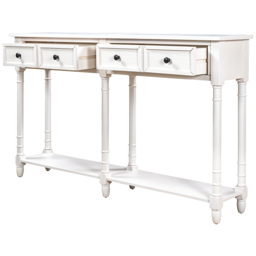 Kepooman Console Table Sofa Table Easy Assembly with Two Storage Drawers and Bottom Shelf for Living Room - White