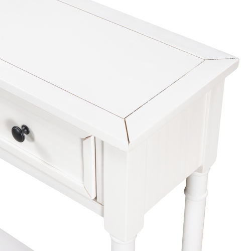 Kepooman Console Table Sofa Table Easy Assembly with Two Storage Drawers and Bottom Shelf for Living Room - White