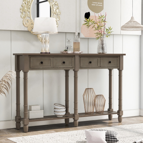 Kepooman Console Table Sofa Table Easy Assembly with Two Storage Drawers and Bottom Shelf for Living Room - Gray