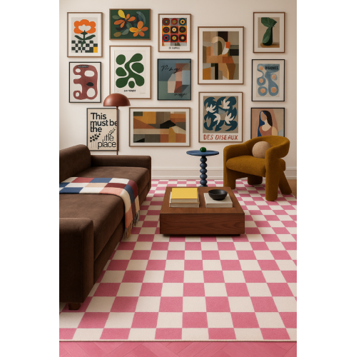 Rug Branch Metro Checkered Blush Non-Toxic, Child and Pet Safe - Indoor Area Rug for Kids, Pink - Playroom, Nursery, and Children Bedroom
