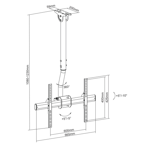 Boost Industries UCM-3280 Height Adjustable 180° Rotating TV Ceiling Mount for 32" to 80" TVs