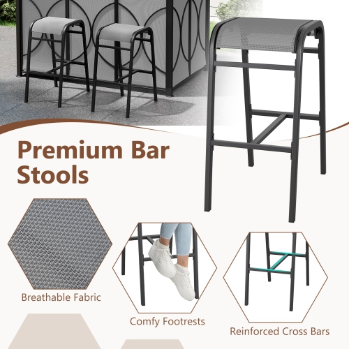 Costway 6.5 x 4 x 8 FT Grill Gazebo Set with 2 Bar Stools, Tempered Glass Bar Table Brown/Gray