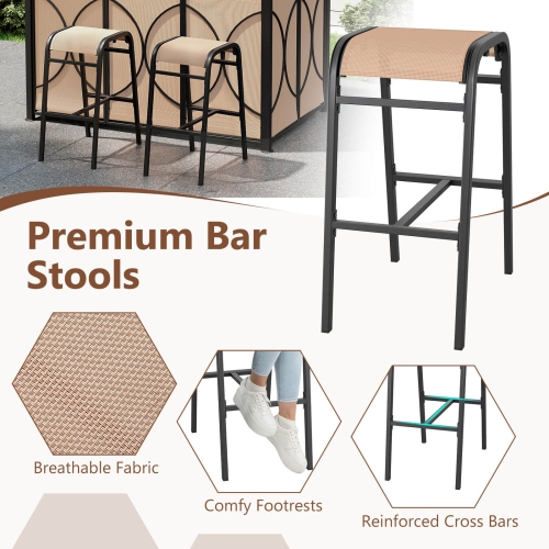 Costway 6.5 x 4 x 8 FT Grill Gazebo Set with 2 Bar Stools, Tempered Glass Bar Table Brown/Gray