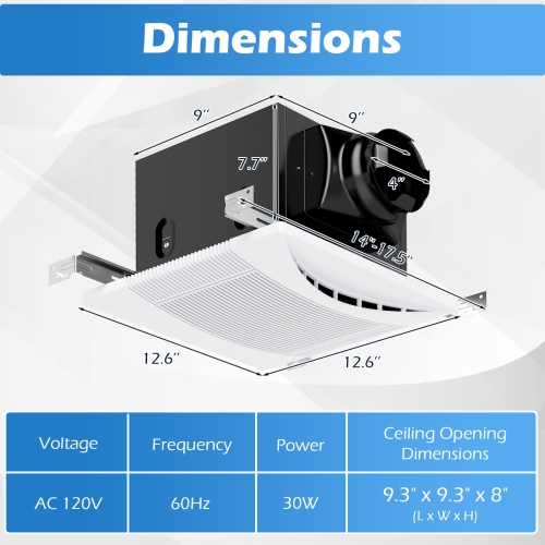 Ventilateur d'évacuation de salle de bain de Costway, 110 pi3/min, ventilateur de plafond