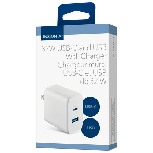 Chargeur mural pliable USB-A/USB-C de 32 W d'Insignia - Blanc