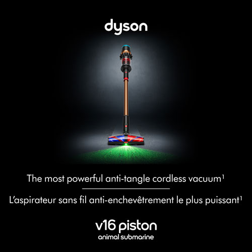Aspirateur-balai sans sac et sans fil pour débris secs et humides V16 Piston Animal Submarine de Dyson - Noir/Cuivre brillant