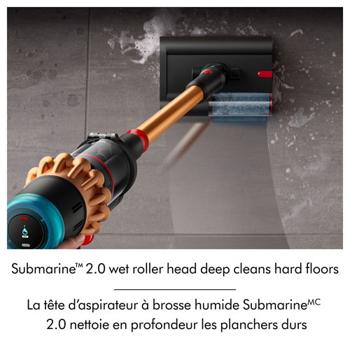 Aspirateur-balai sans sac et sans fil pour débris secs et humides V16 Piston Animal Submarine de Dyson - Noir/Cuivre brillant