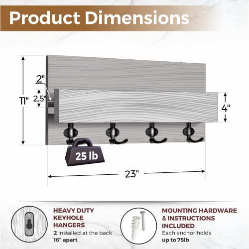 Straga Handmade 23" Mahogany Coat Rack w/4 Hooks & Shelf - Entryway, Bathroom, Living Room - Modern-Traditional Design - Made in Canada 01