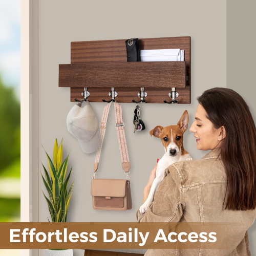 Straga Handmade 23" Mahogany Coat Rack w/4 Hooks & Shelf - Entryway, Bathroom, Living Room - Modern-Traditional Design - Made in Canada 01